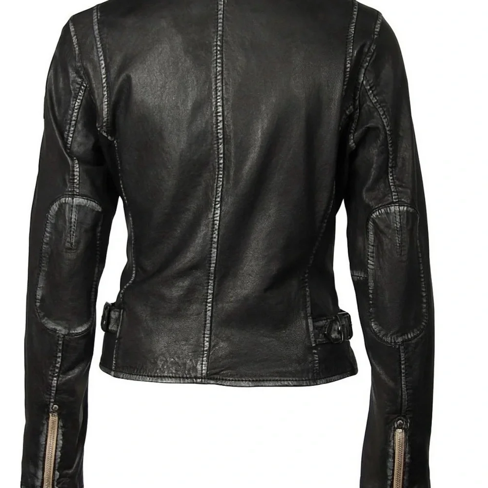 Black Lambskin Leather Moto Jacket with Gold Features